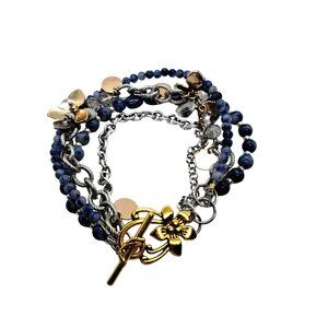 4 strand chain and blue sodalite stone beads gold tone silver tone